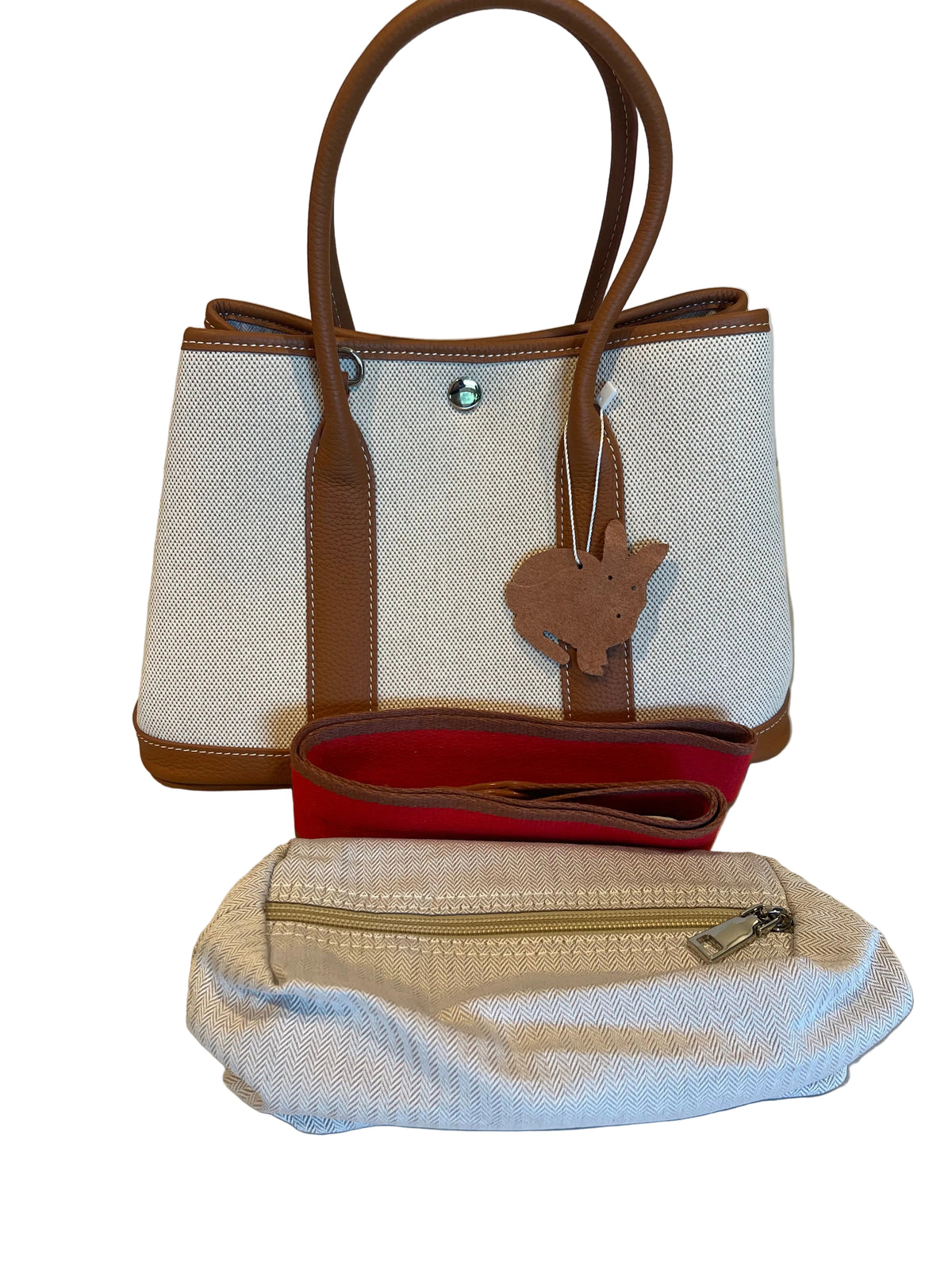 Genuine Togo Leather Open Top Weekender Tote with Strap & Pouch