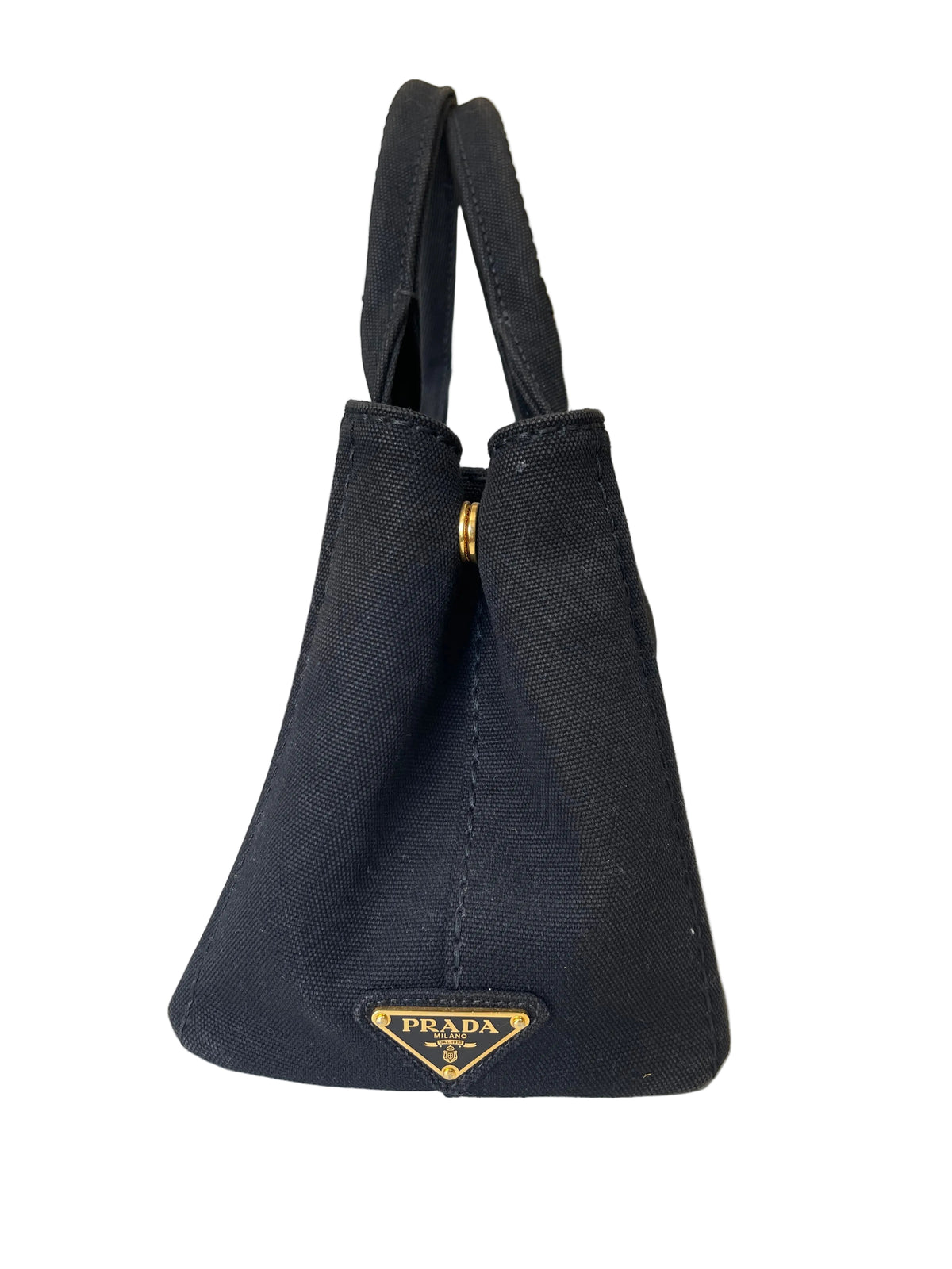 Prada Canapa Black Canvas Tote with Logo Print, Pre-Owned