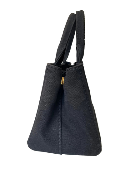 Prada Canapa Black Canvas Tote with Logo Print, Pre-Owned