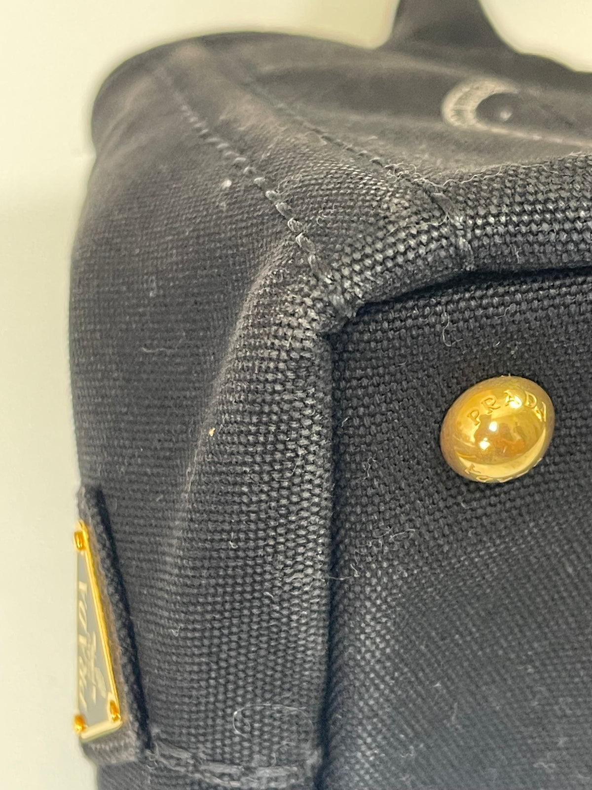 Prada Canapa Black Canvas Tote with Logo Print, Pre-Owned