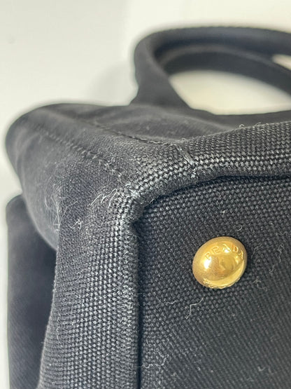 Prada Canapa Black Canvas Tote with Logo Print, Pre-Owned