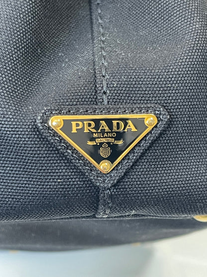 Prada Canapa Black Canvas Tote with Logo Print, Pre-Owned