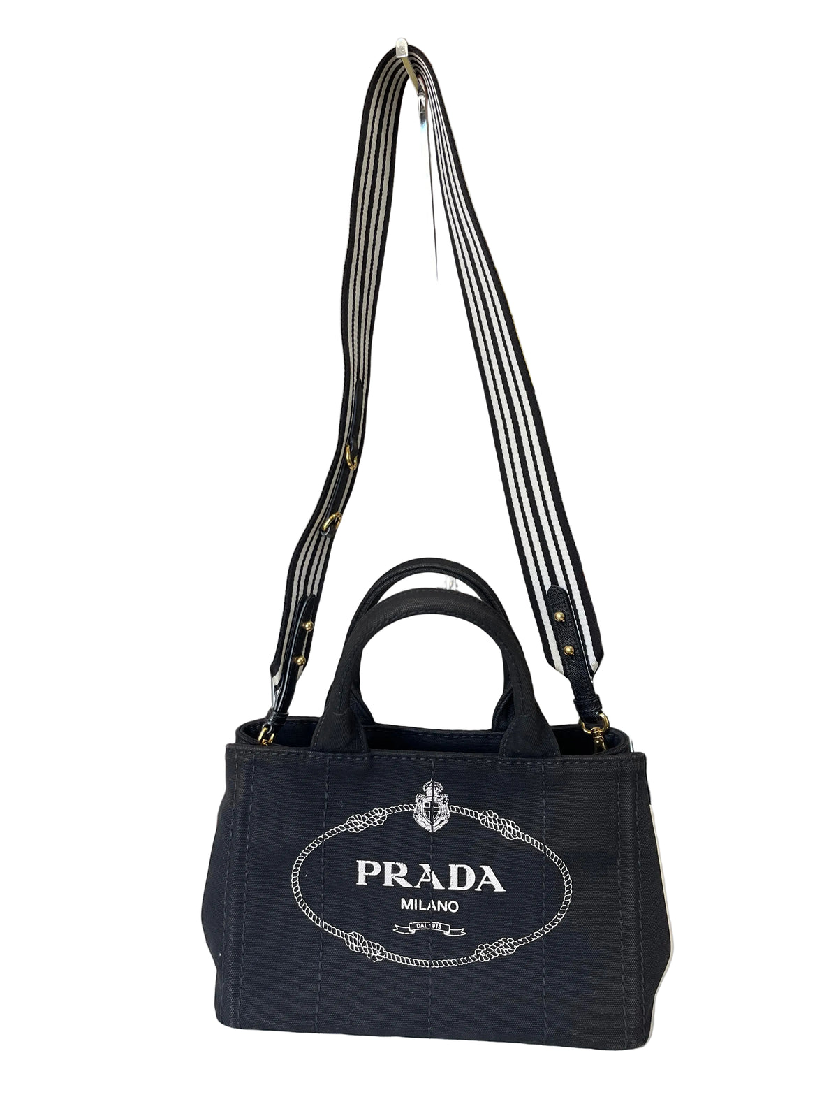 Prada Canapa Black Canvas Tote with Logo Print, Pre-Owned