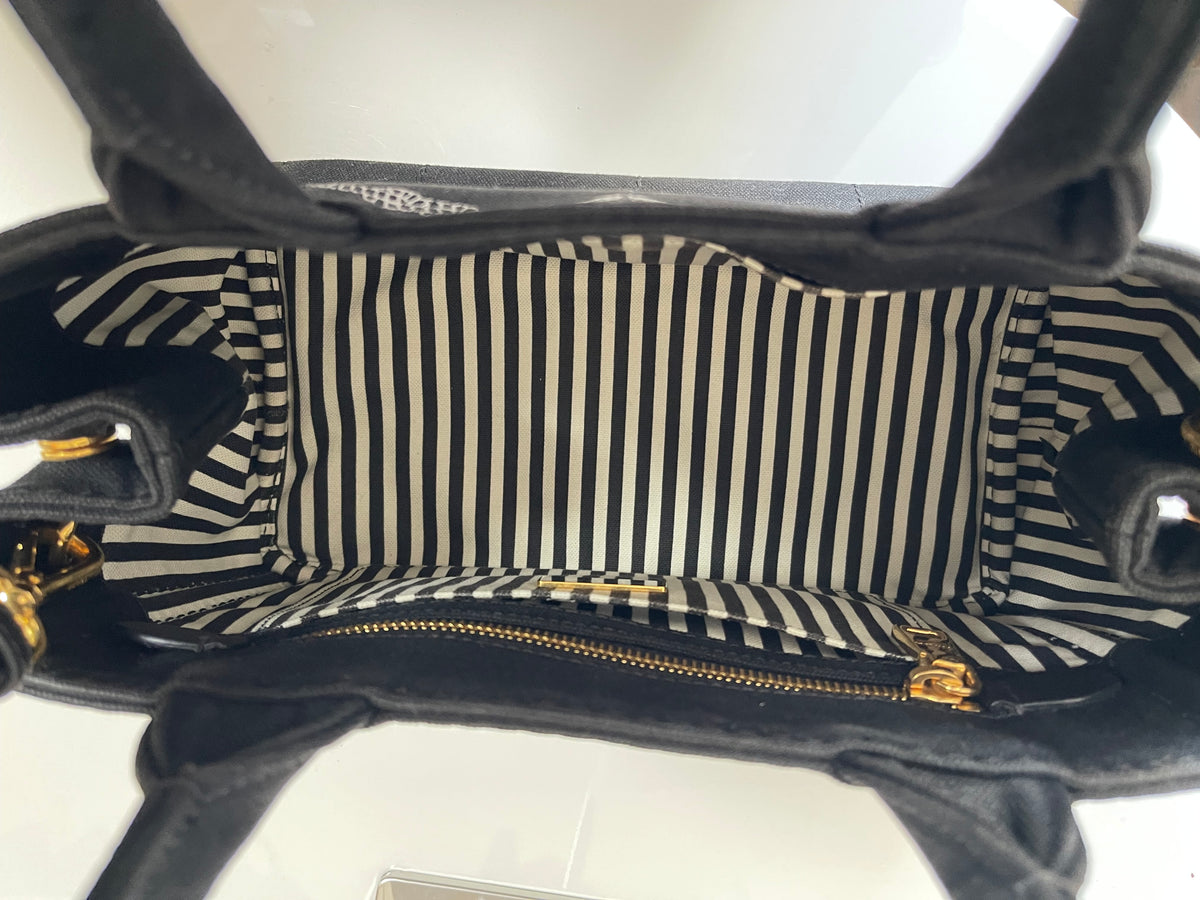 Prada Canapa Black Canvas Tote with Logo Print, Pre-Owned