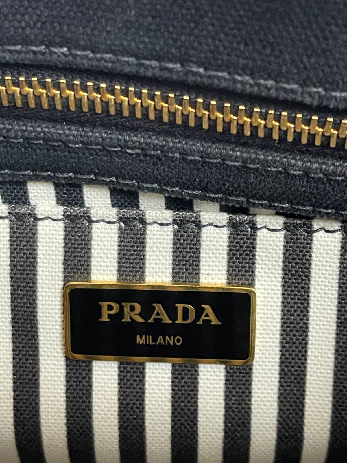 Prada Canapa Black Canvas Tote with Logo Print, Pre-Owned