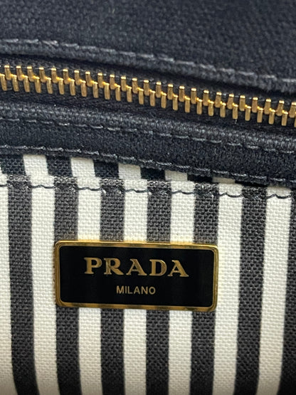 Prada Canapa Black Canvas Tote with Logo Print, Pre-Owned