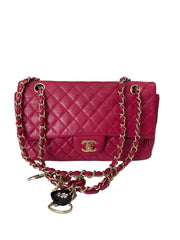 Chanel Red Quilted Leather Flap Shoulder Bag with Heart Charms, Gold Hardware, Pre-Owned