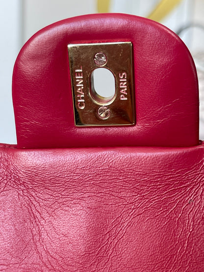 Chanel Red Quilted Leather Flap Shoulder Bag with Heart Charms, Gold Hardware, Pre-Owned