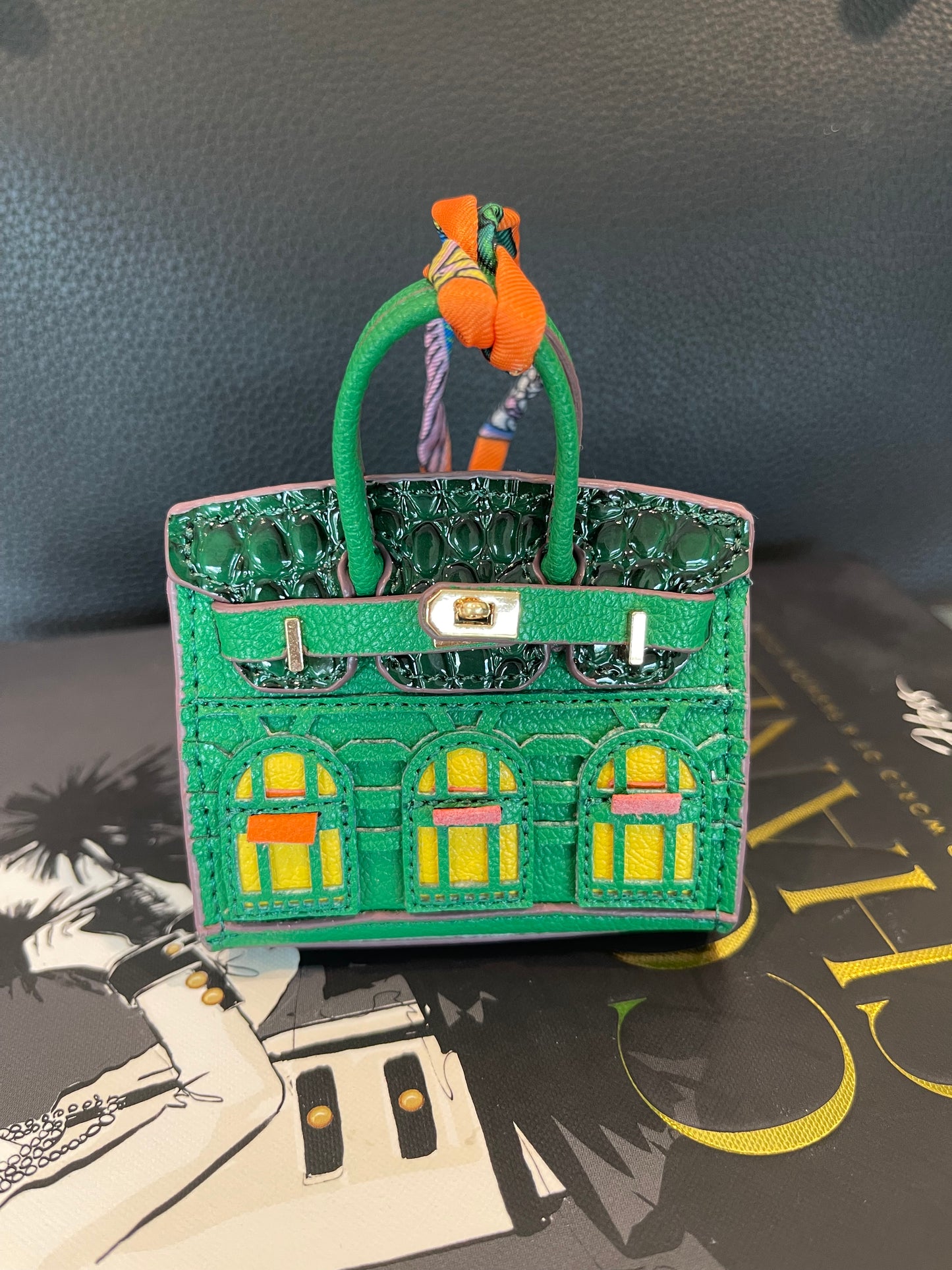 Mini House Handmade Bag Charm with Scarf