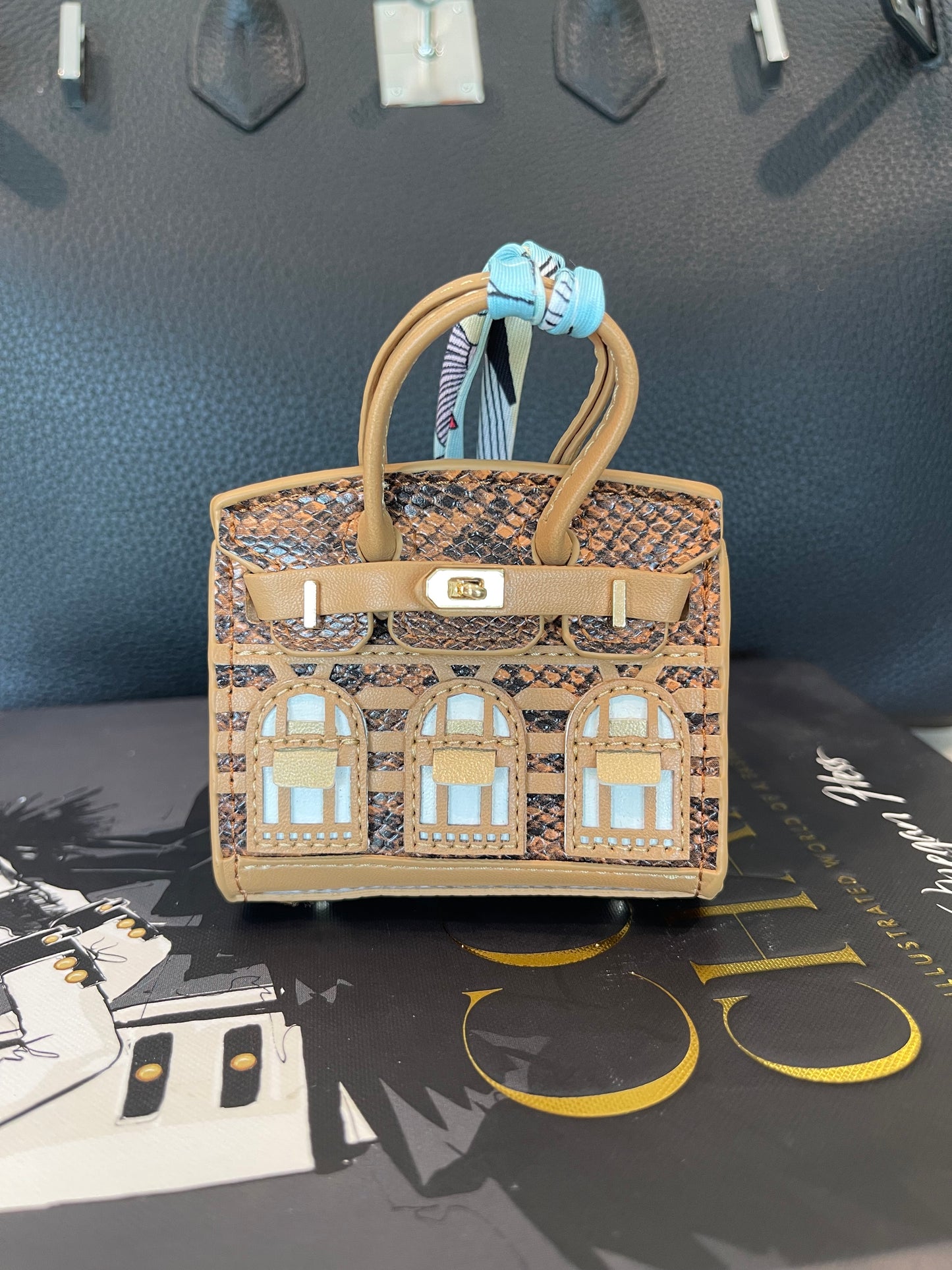 Mini House Handmade Bag Charm with Scarf
