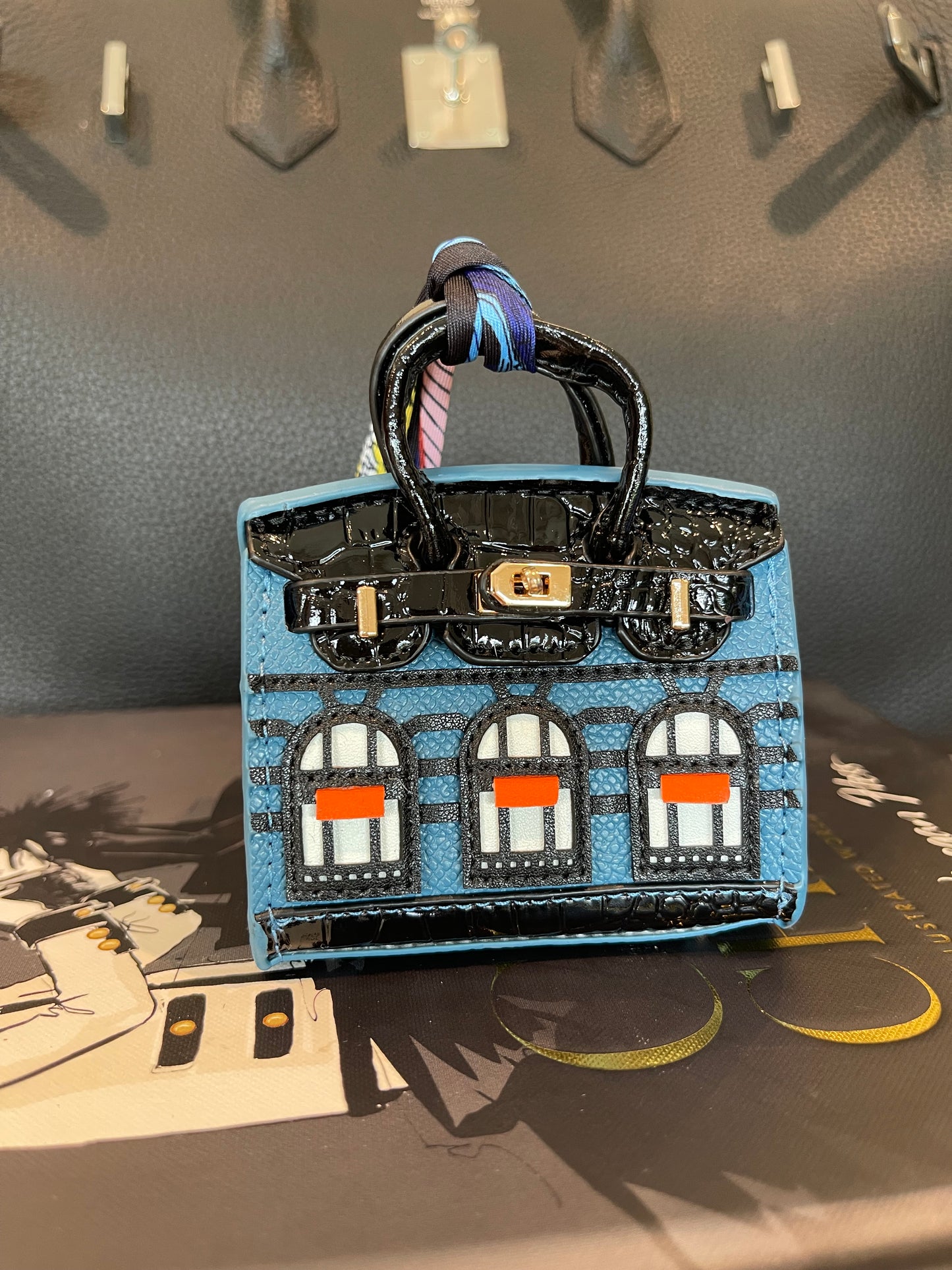 Mini House Handmade Bag Charm with Scarf
