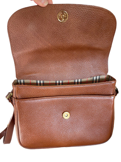 Vintage Burberry Pebbled Leather Flap Shoulder Bag, Tan, Pre-Loved