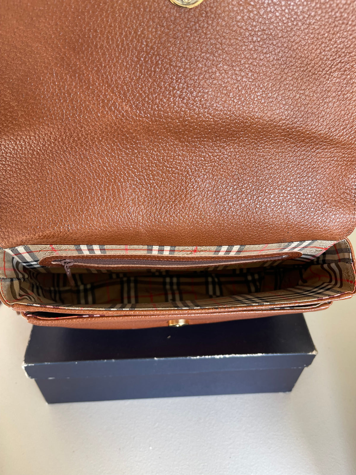 Vintage Burberry Pebbled Leather Flap Shoulder Bag, Tan, Pre-Loved