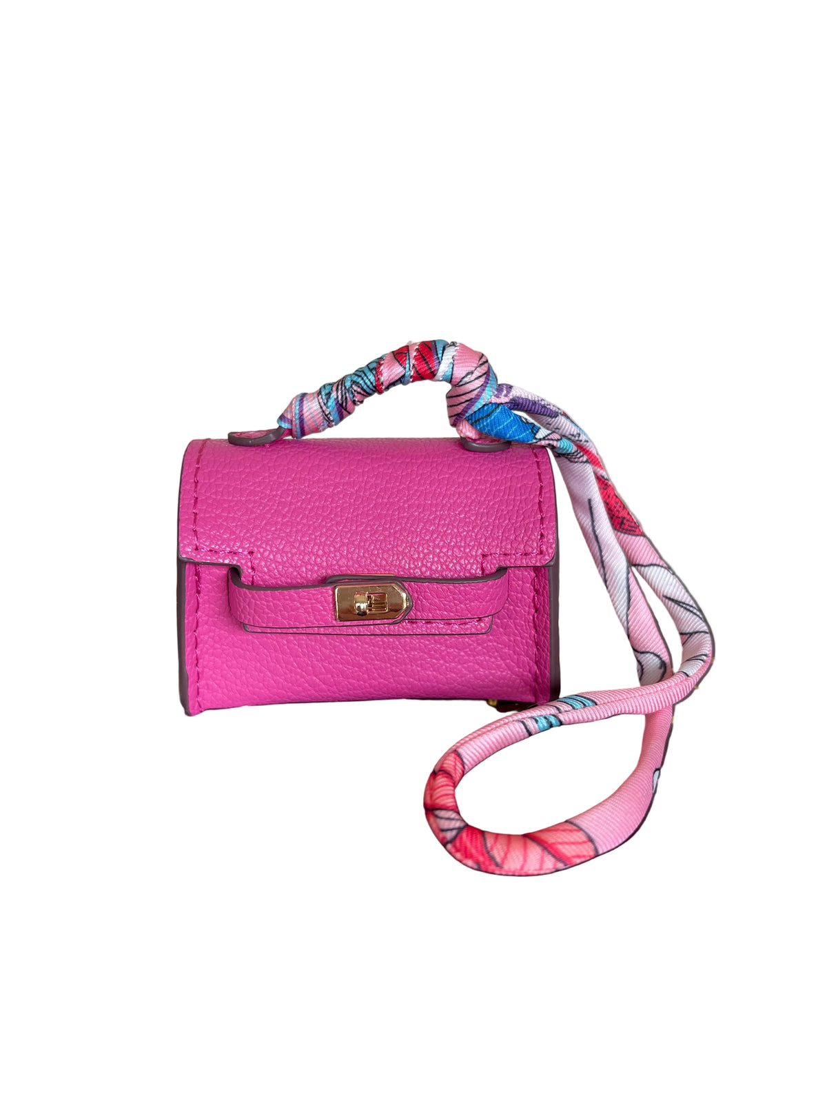 Mini Tote Leather Bag Charm with Scarf