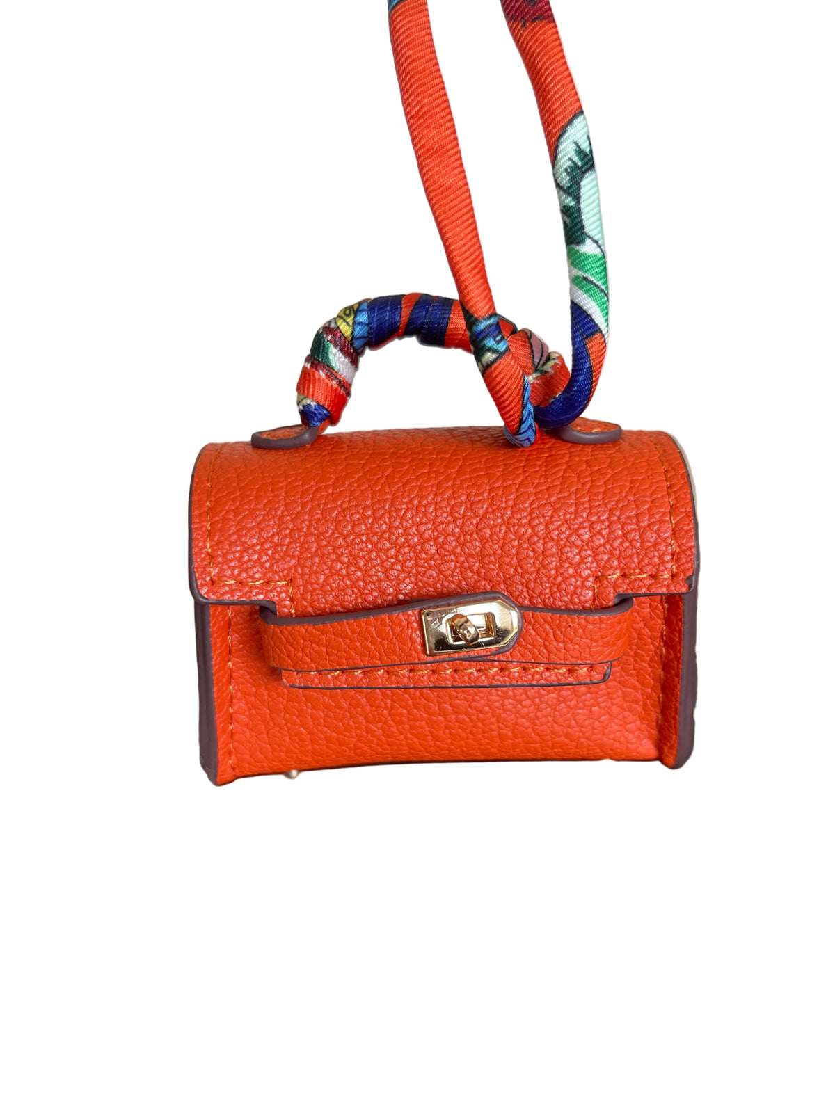 Mini Tote Leather Bag Charm with Scarf