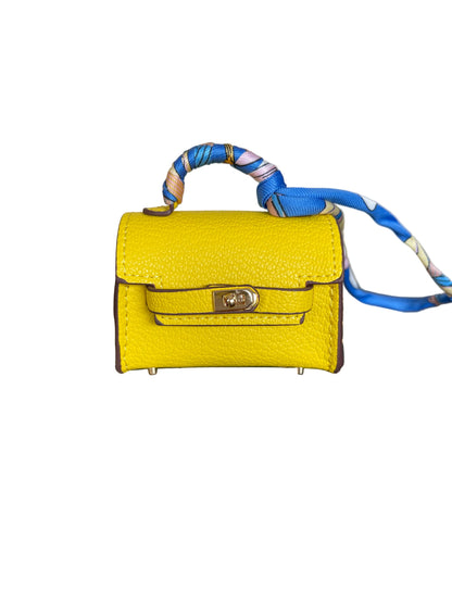 Mini Tote Leather Bag Charm with Scarf