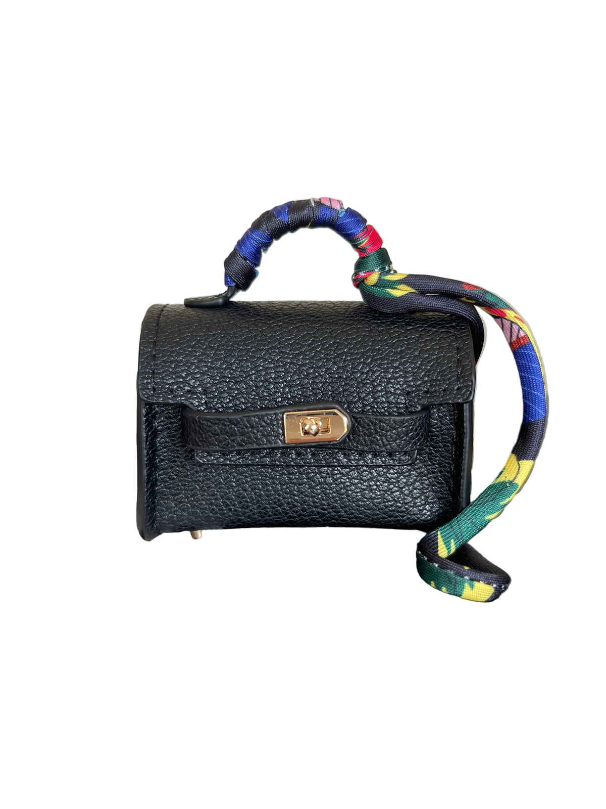 Mini Tote Leather Bag Charm with Scarf