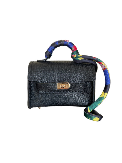 Mini Tote Leather Bag Charm with Scarf