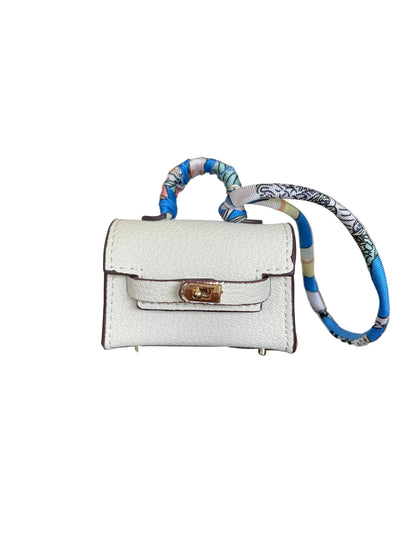 Mini Tote Leather Bag Charm with Scarf