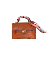 Mini Tote Leather Bag Charm with Scarf
