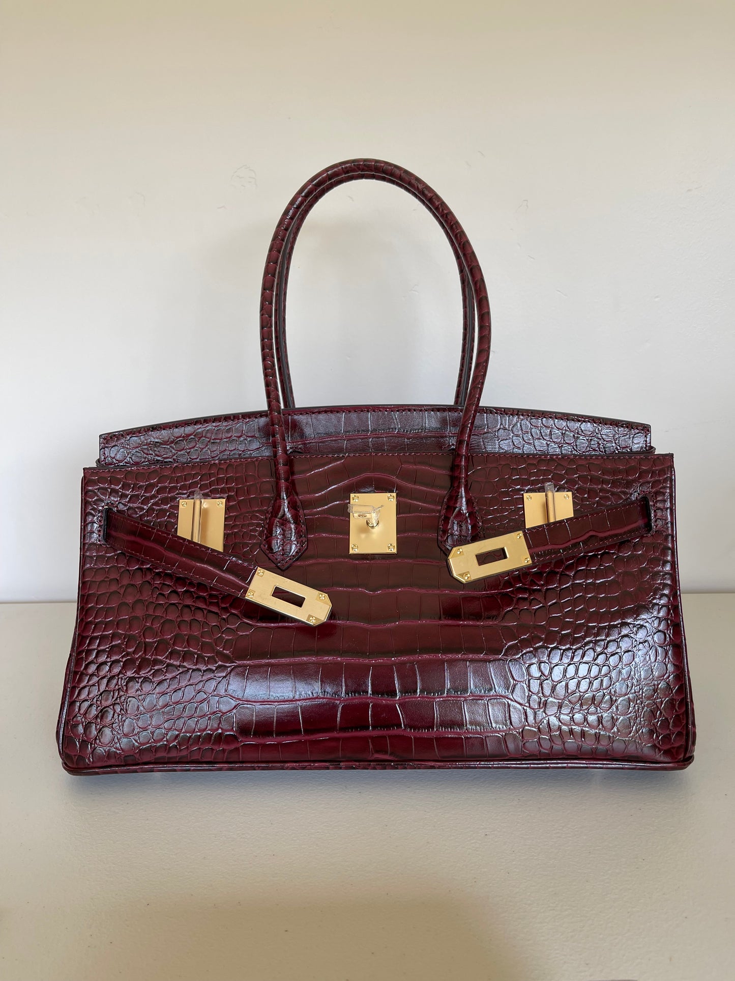 Crocodile Embossed Genuine Leather Shoulder Bag