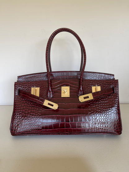 Crocodile Embossed Genuine Leather Shoulder Bag