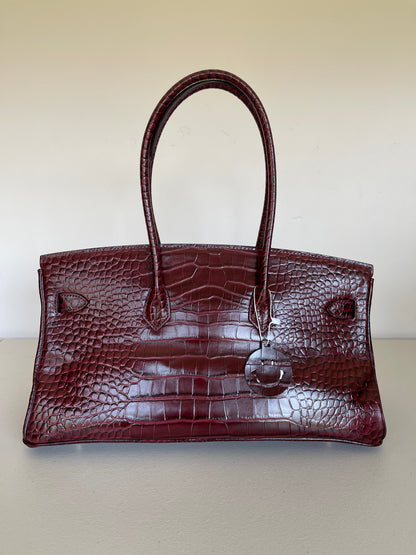 Crocodile Embossed Genuine Leather Shoulder Bag