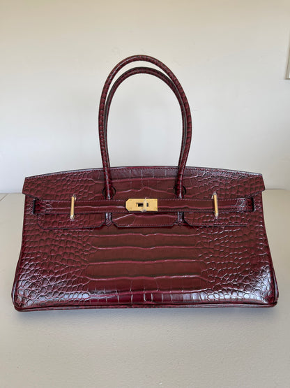 Crocodile Embossed Genuine Leather Shoulder Bag