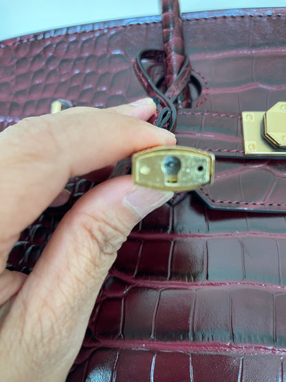 Crocodile Embossed Genuine Leather Shoulder Bag