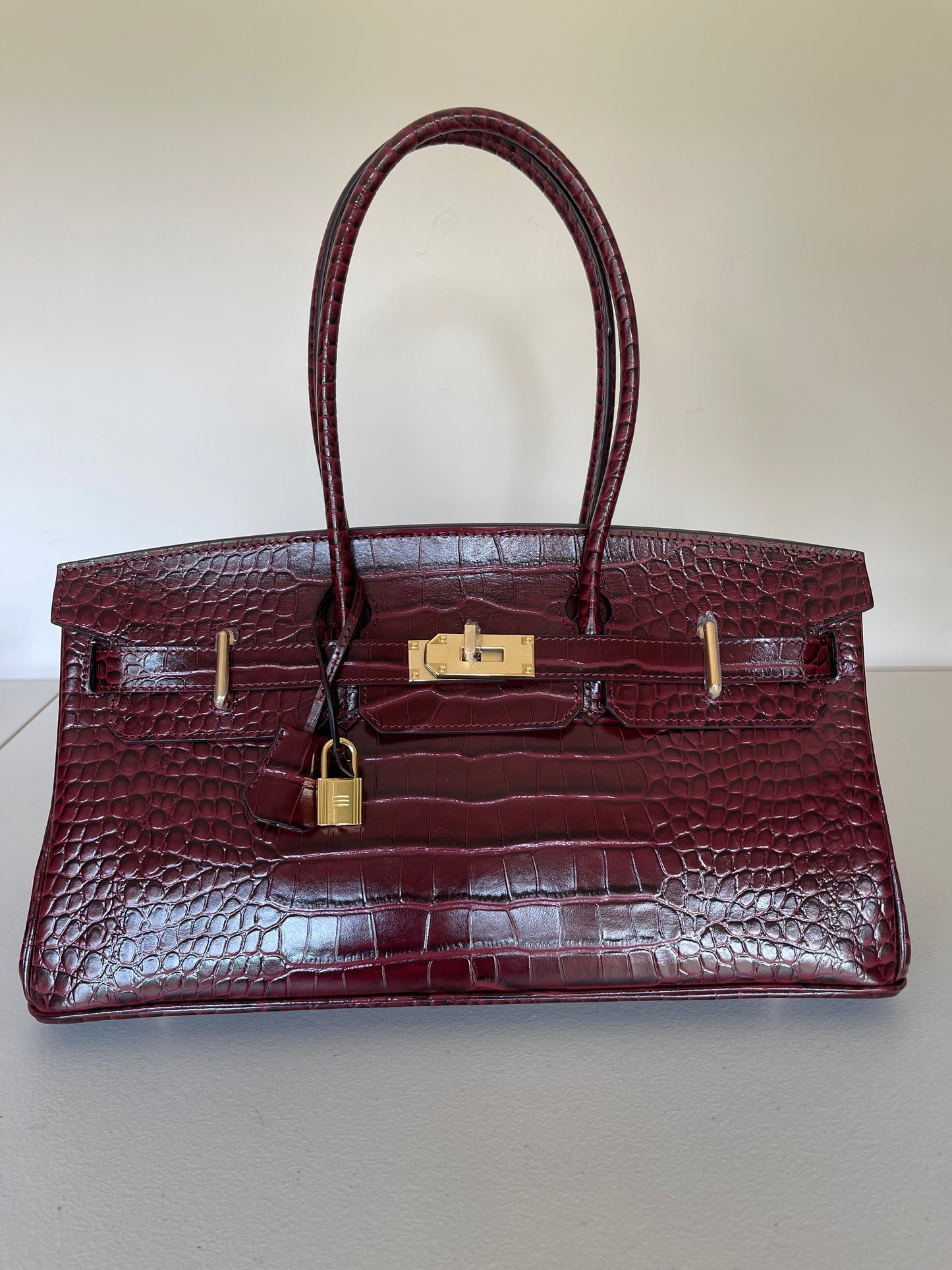 Crocodile Embossed Genuine Leather Shoulder Bag
