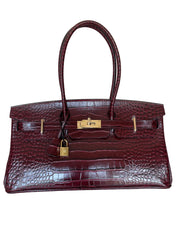 Crocodile Embossed Genuine Leather Shoulder Bag
