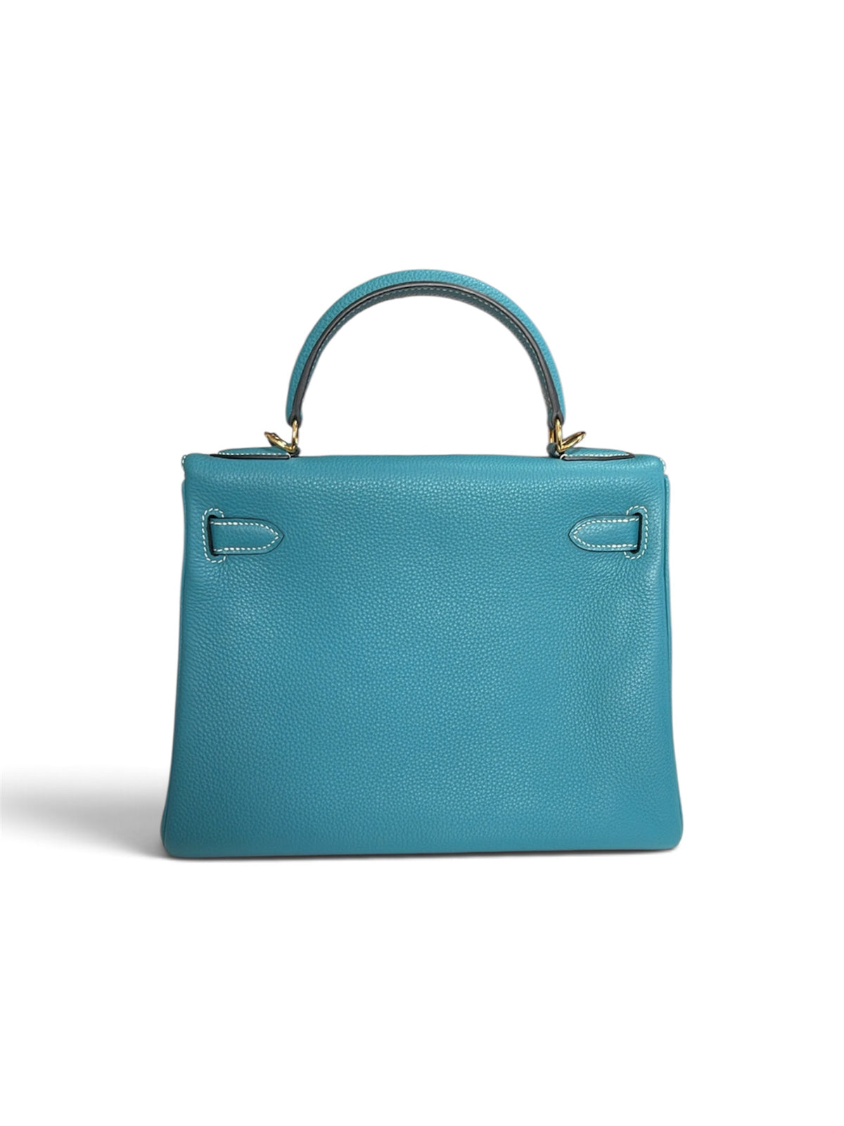Structured Top-Handle Bag - Teal Togo Leather - Gold Hardware - Strap, Lock & Key
