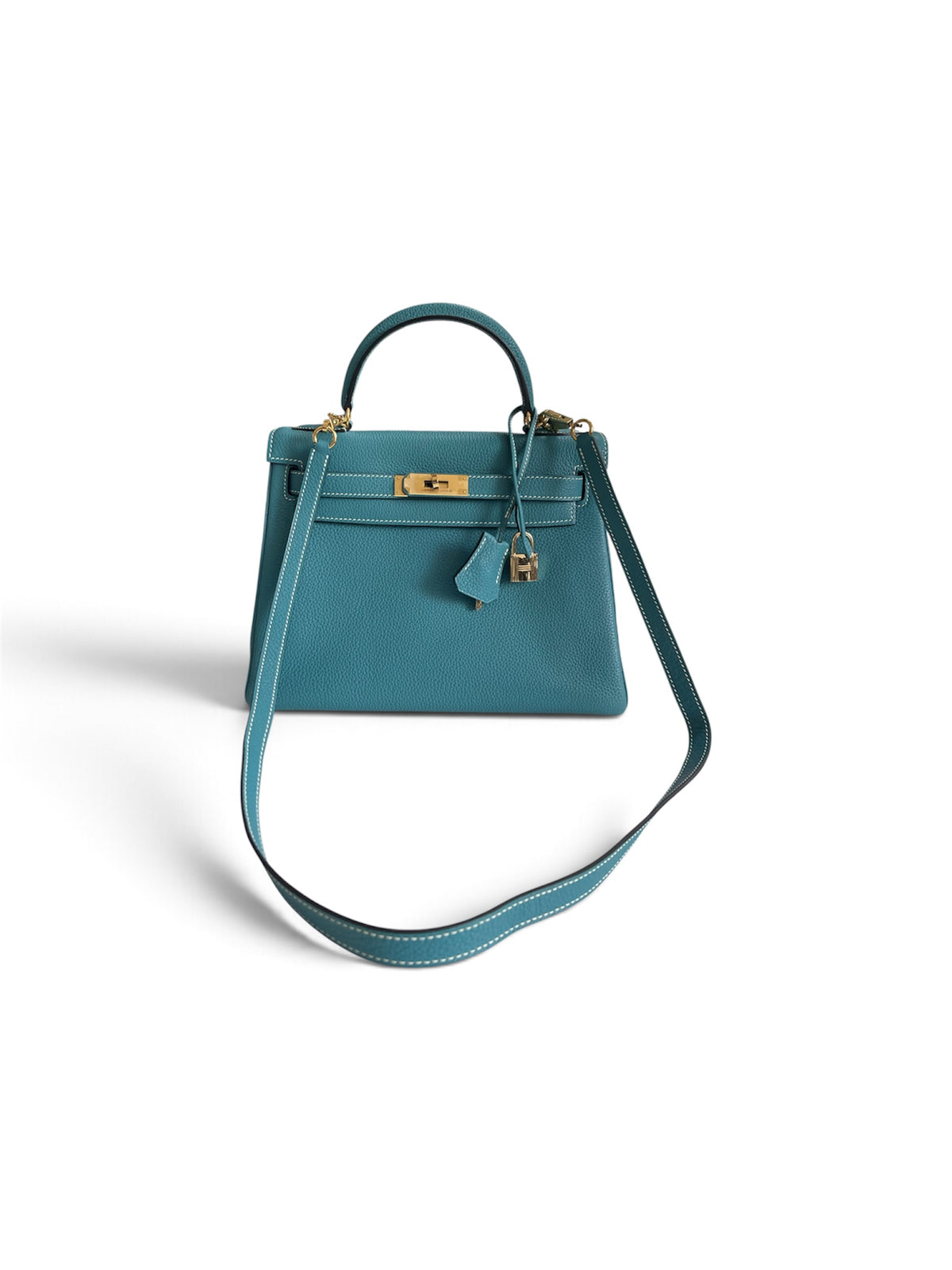 Structured Top-Handle Bag - Teal Togo Leather - Gold Hardware - Strap, Lock & Key