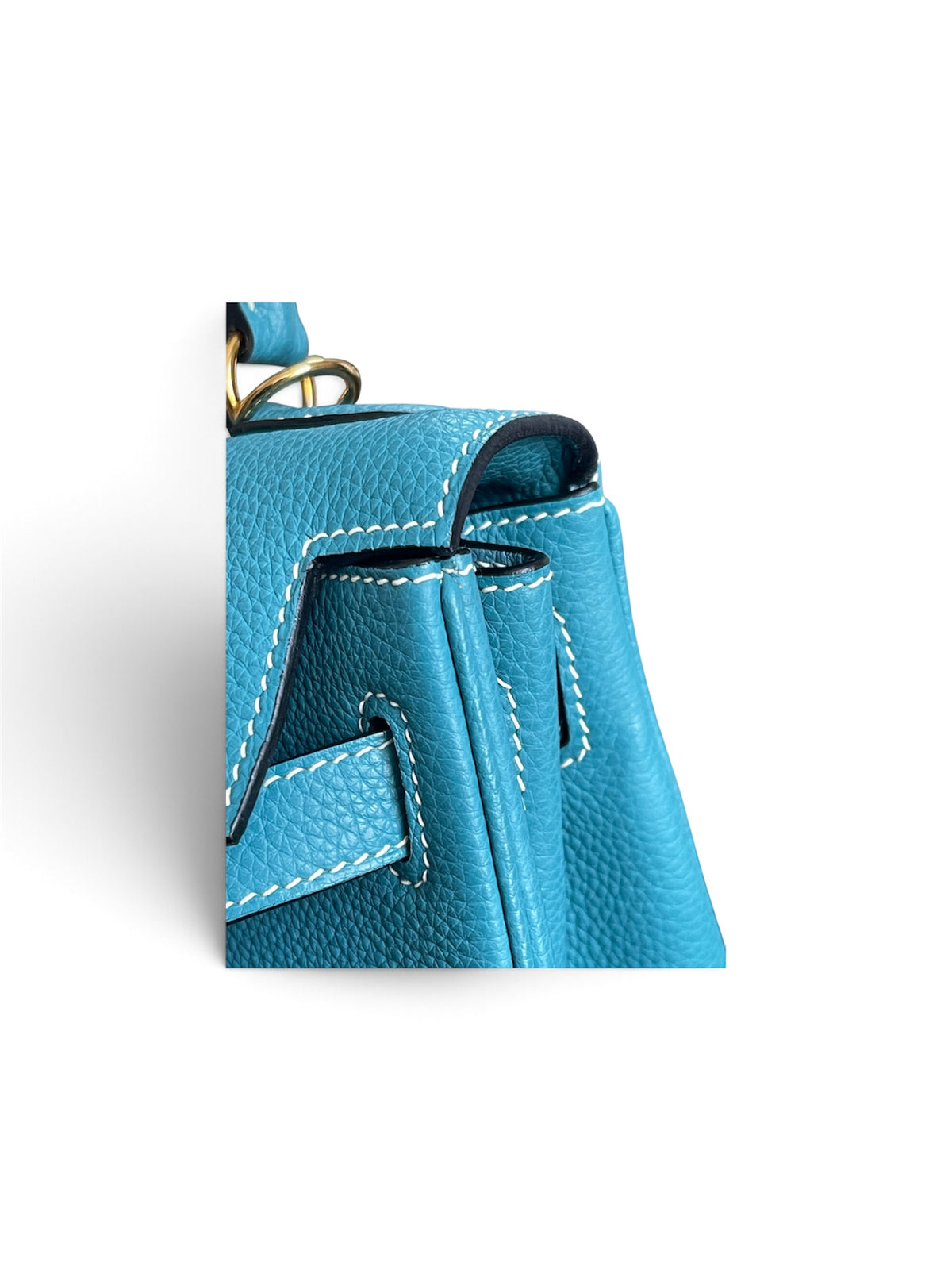 Structured Top-Handle Bag - Teal Togo Leather - Gold Hardware - Strap, Lock & Key