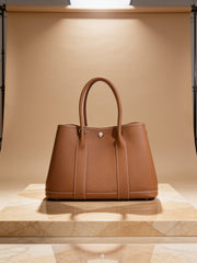 Genuine Togo Leather Open Top Weekender Tote with Strap & Pouch